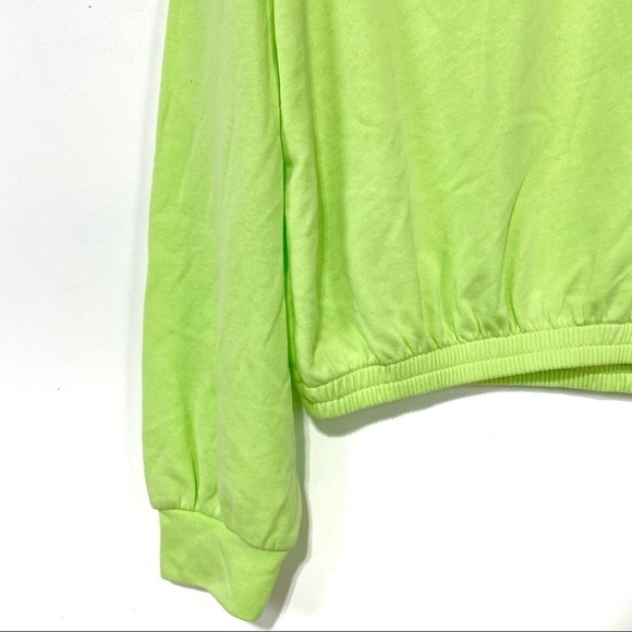 NWT Elodie Crew Neck Pullover Sweatshirt Crop Elastic Waist Neon Green Size S - Picture 4 of 8